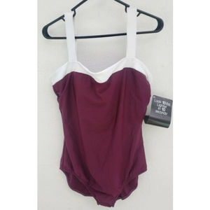 Miraclesuit Womens One-Piece Tank Swimsuit Sz 14 TUMMY CONTROL Brgndy NEVER WORN